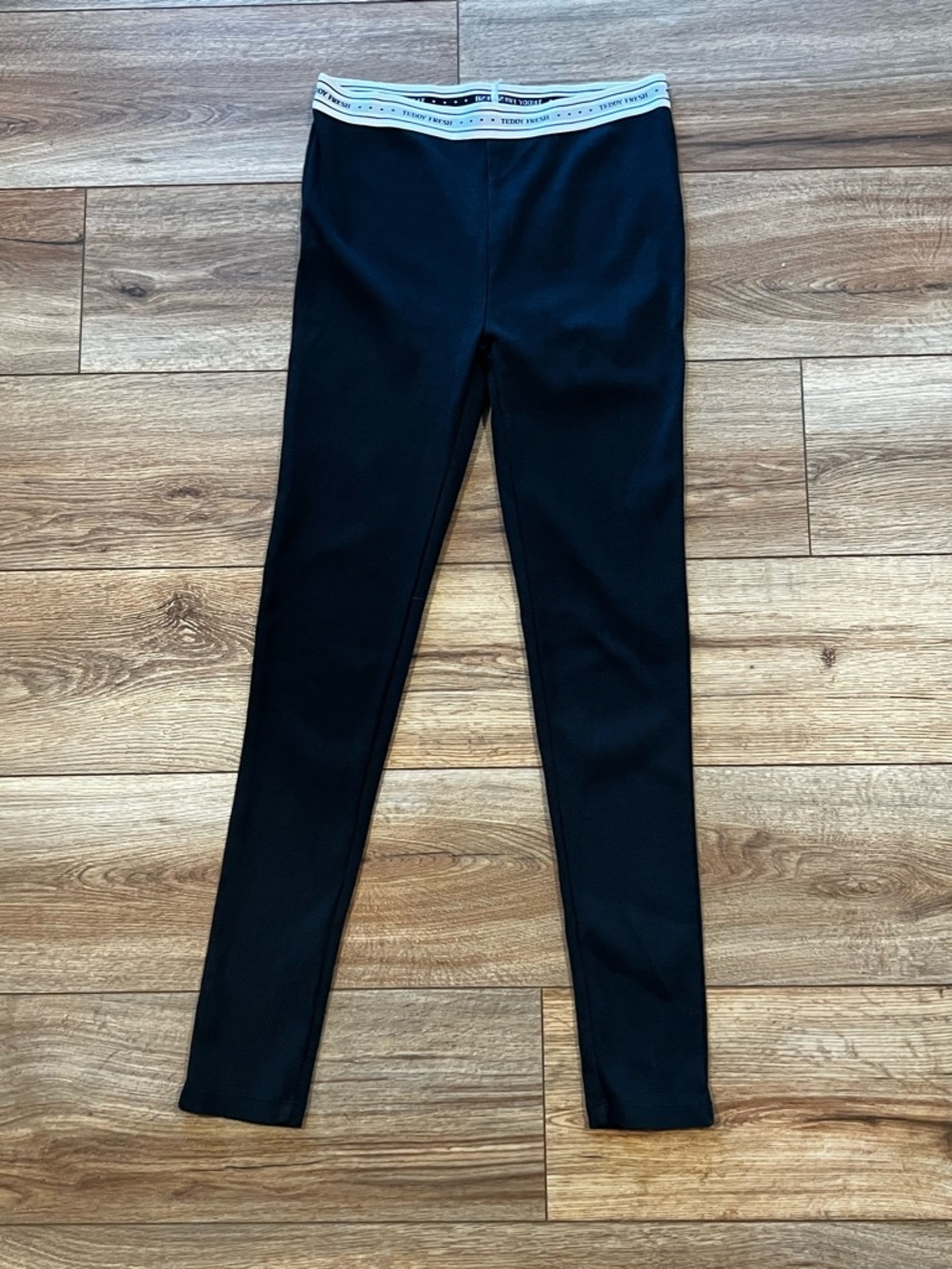 Teddy Fresh Black Ribbed Logo Waistband Leggings Size Medium
